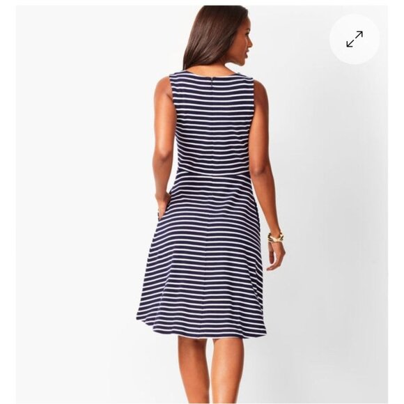 Talbots Dress Small Navy White Stripe Edie Fit Flare Preppy Nautical Pockets - Picture 3 of 9